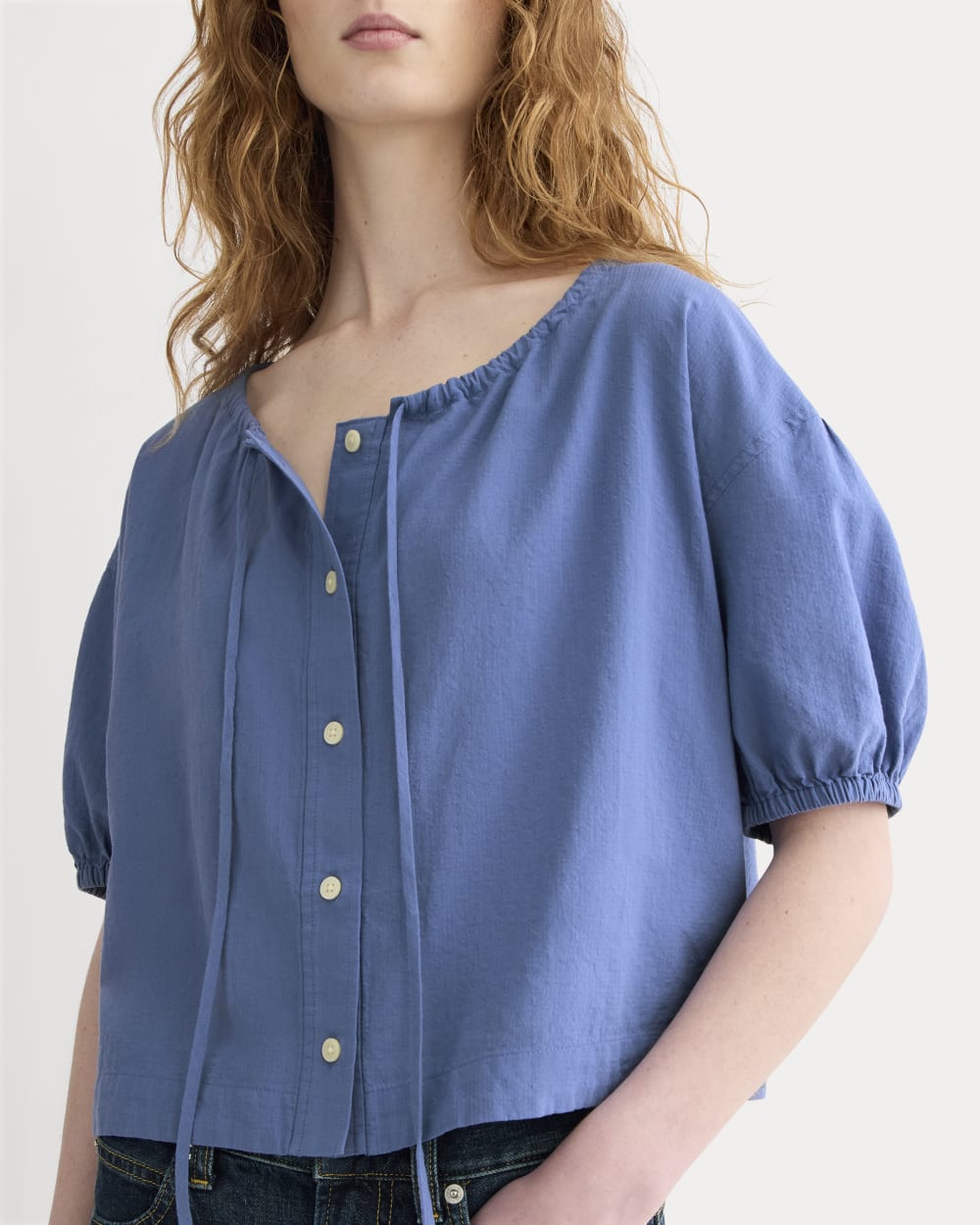 The Gauze Button-Up | Soft Cobalt