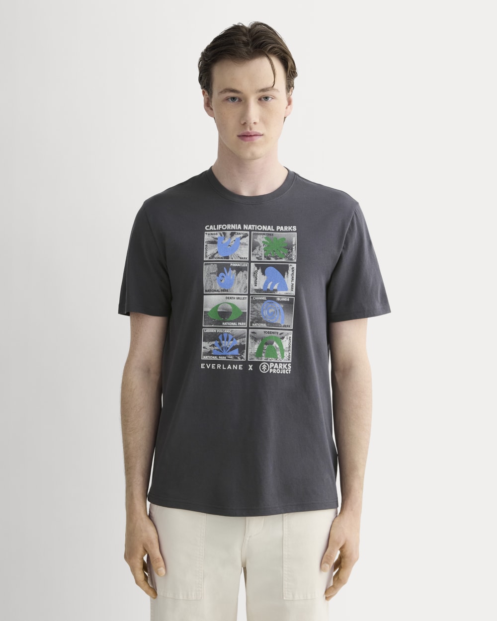 The Everlane x Parks Project Essential Organic Crew | Forged Iron / Natural / Granada Sky Blue / Green